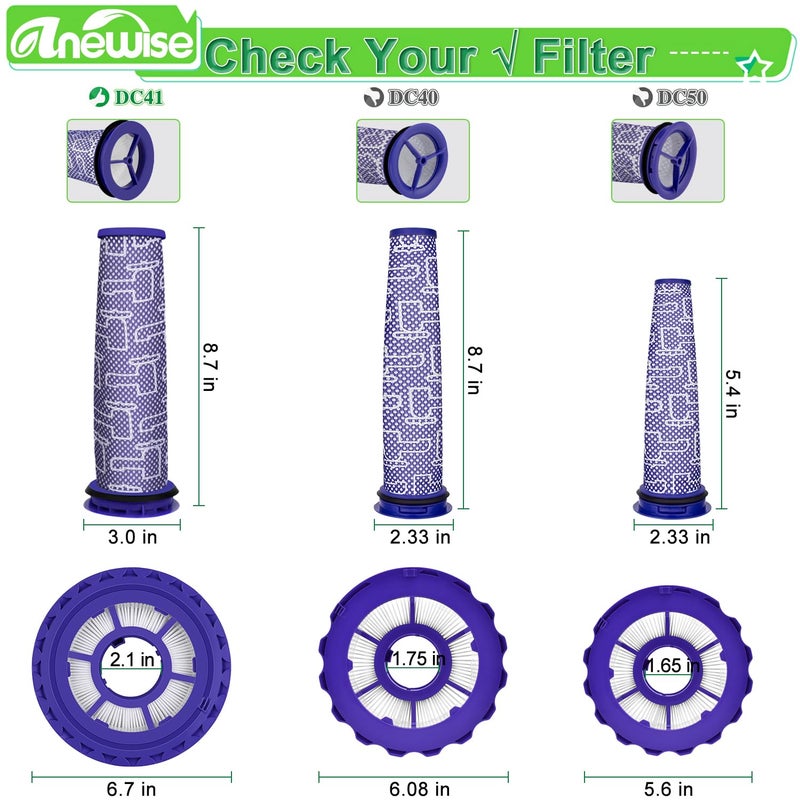 Anewise Filter Replacements for Dyson DC41, DC65, DC66, UP13, UP20 Multi Floor, Ball and Animal Vacuum, 2 Post Filters & 2 Pre Filters, Replaces Part # 920769-01 & 920640-01 - Image 3